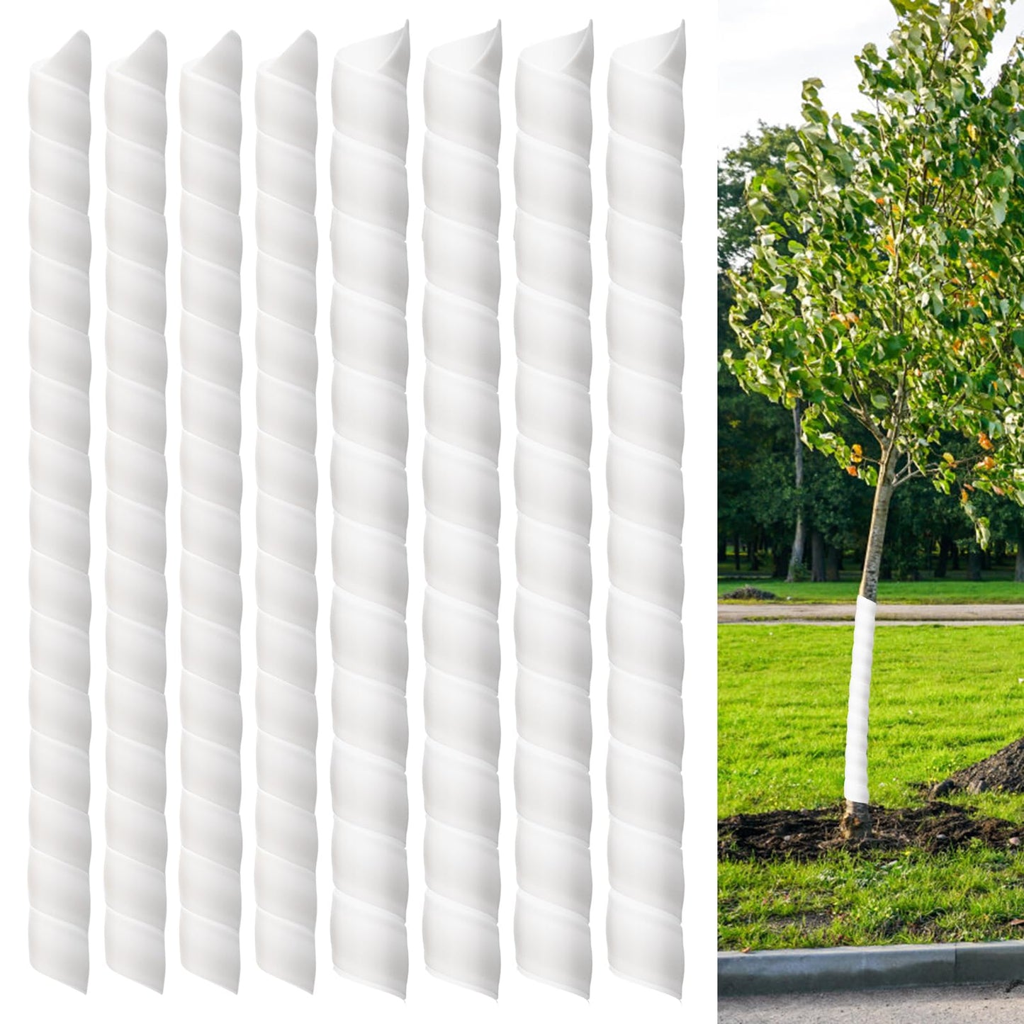 8 Pcs Tree Trunk Protector-2 Size Plastic Spiral Tree Guard Tree Trunk Protector Wrap Tree Bark Protector Tube Tree Wraps to Protect Bark Tree Saplings from Deer Cats Rodents Rabbit Mowers (White)