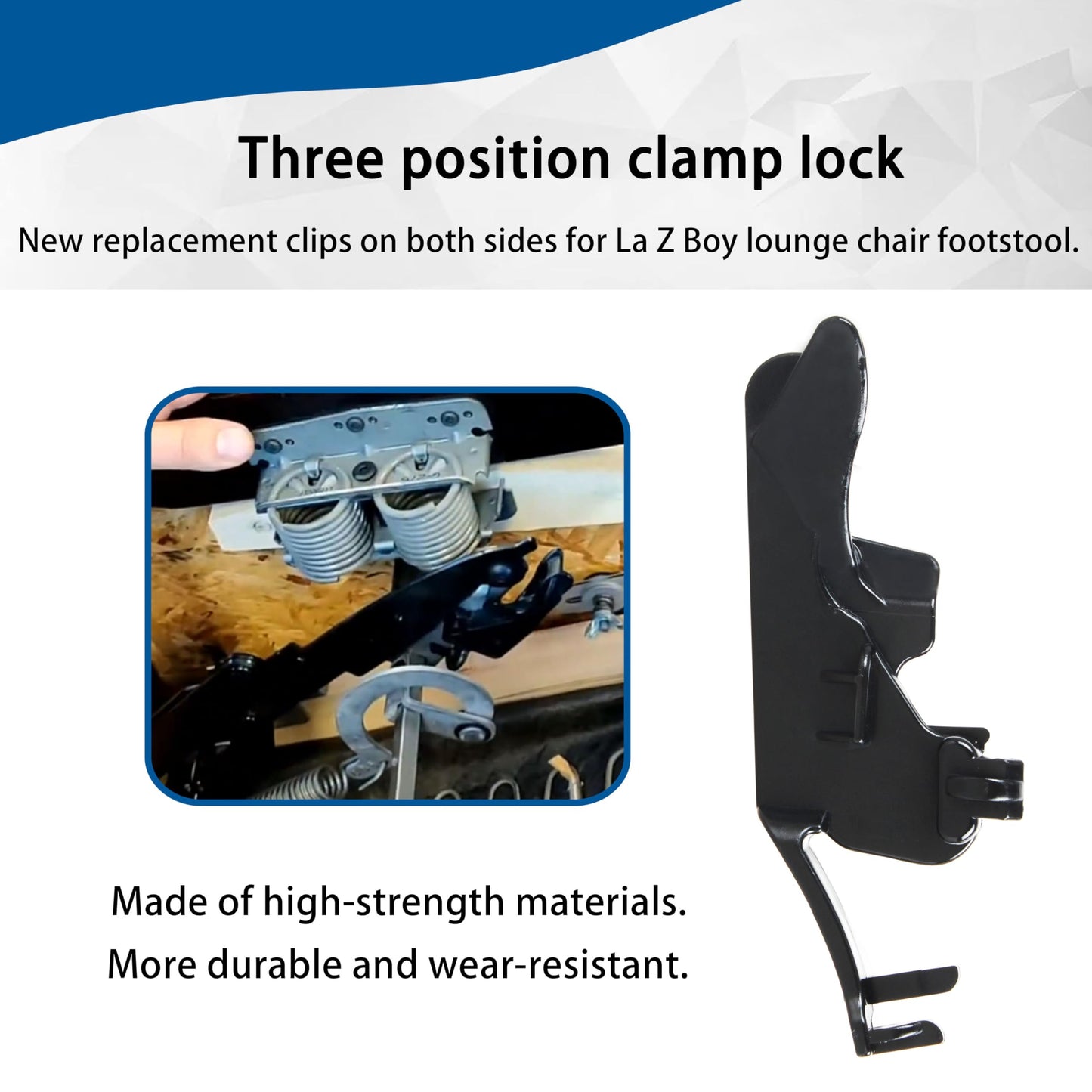 KAZFFD Three Position Clip Locks 3 Position Clip Set 05.000035.1000/2000 Replacement Parts for La Z Boy Recliner Footrest Lazyboy Lazy Boy LaZBoy LZB Leg Rest Repair(L and R)