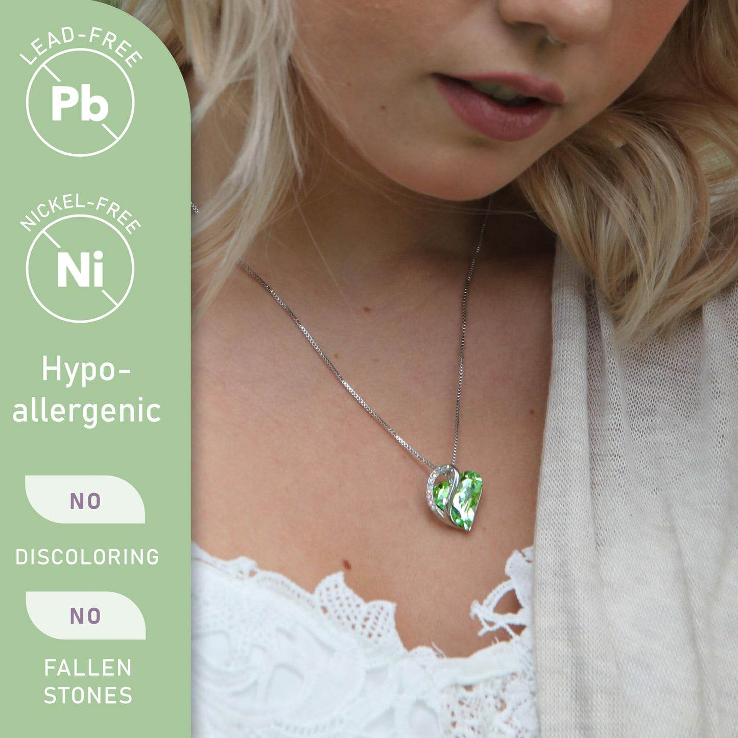 Leafael Mothers Day Gift Necklaces for Women, Infinity Love Birthstone Heart Pendant, Light Chrysolite Green Crystal for August, Birthday Jewelry for Her, Mom, Wife, Silver Plated, 18" + 2" Chain