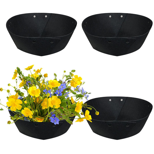 AHFCANG 14Inch Round Fabric Planter Liners (4pcs), Felt Flower Pot Liners for Hanging Baskets, Planter Liner for Garden Flower Vegetables Plant Indoor/Outdoor (Black)