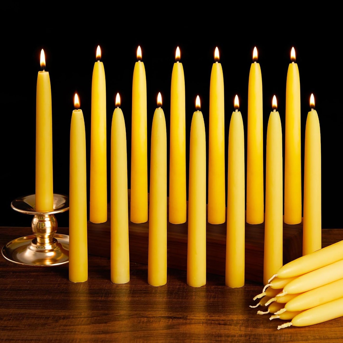 Beeswax Candle Set - 24 Pack 6H Tea Lights + 12 Pack 8H Taper Candles + 3 Pack Pillar Candles | Unscented Dripless Smokeless Clean Burning Long Lasting Candles