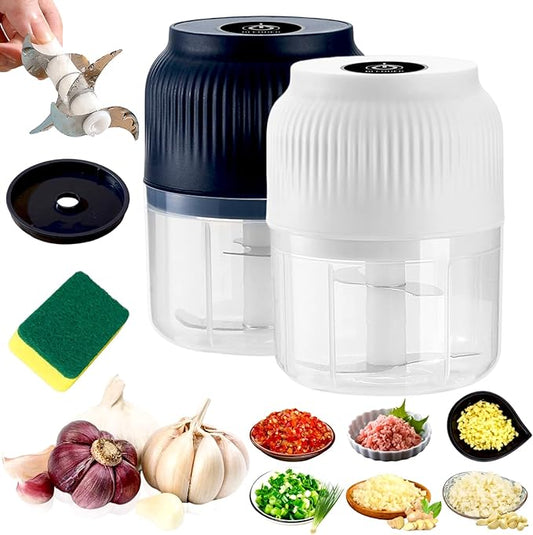 2026 Upgraded Household Electric Garlic Crusher, Capacity Electric Garlic Chopper, Mini Portable Veggie Cutter, 4 Sharp Stainless Steel Blades Mini Electric Food Chopper, Easy to Clean (2pcs)