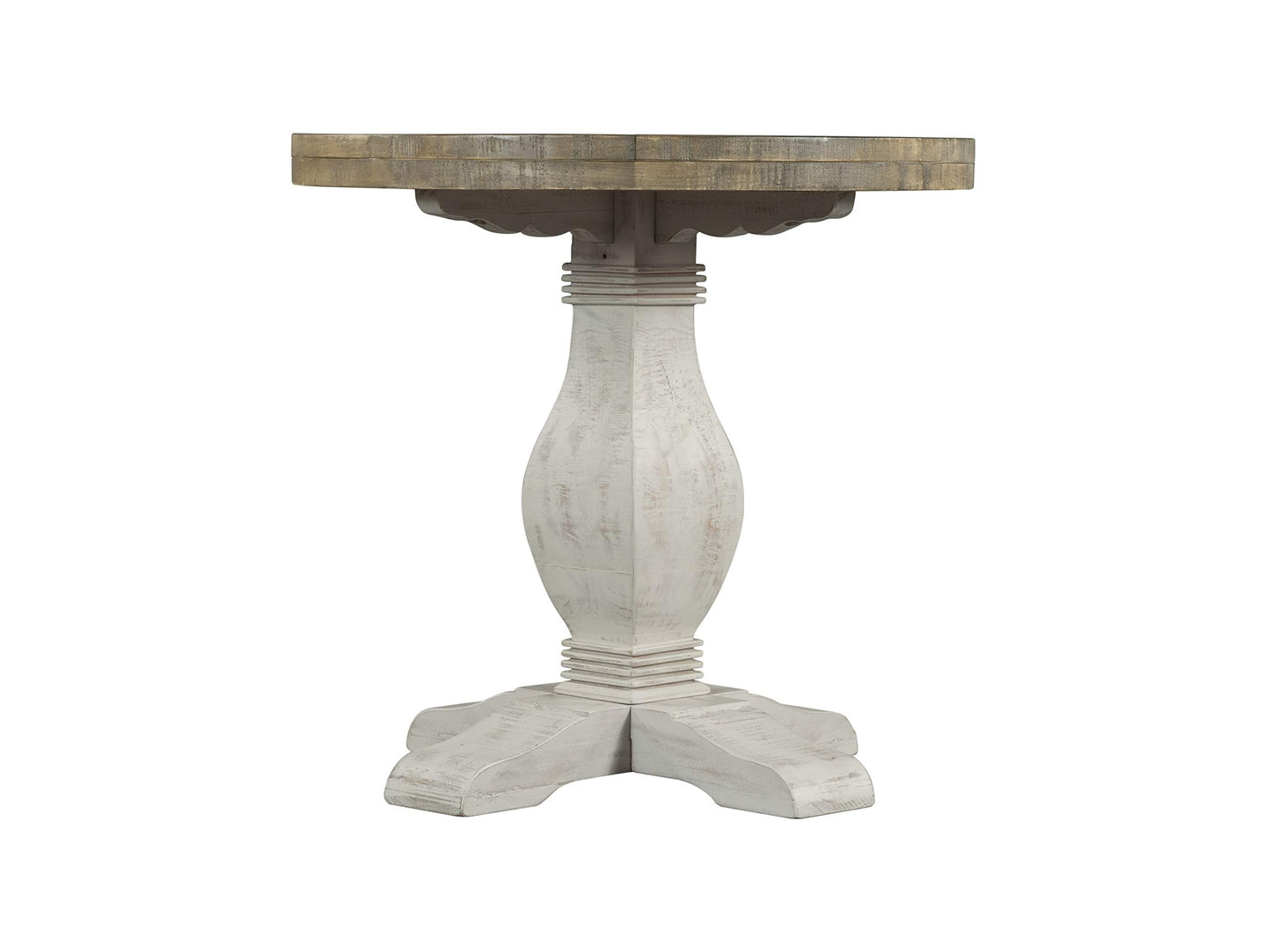Napa Solid Wood Farmhouse Rustic Reclaimed Natural and White Stain Round End Side Accent Living Room Table, Nightstand Bedside 26" W x 26" D x 25" H