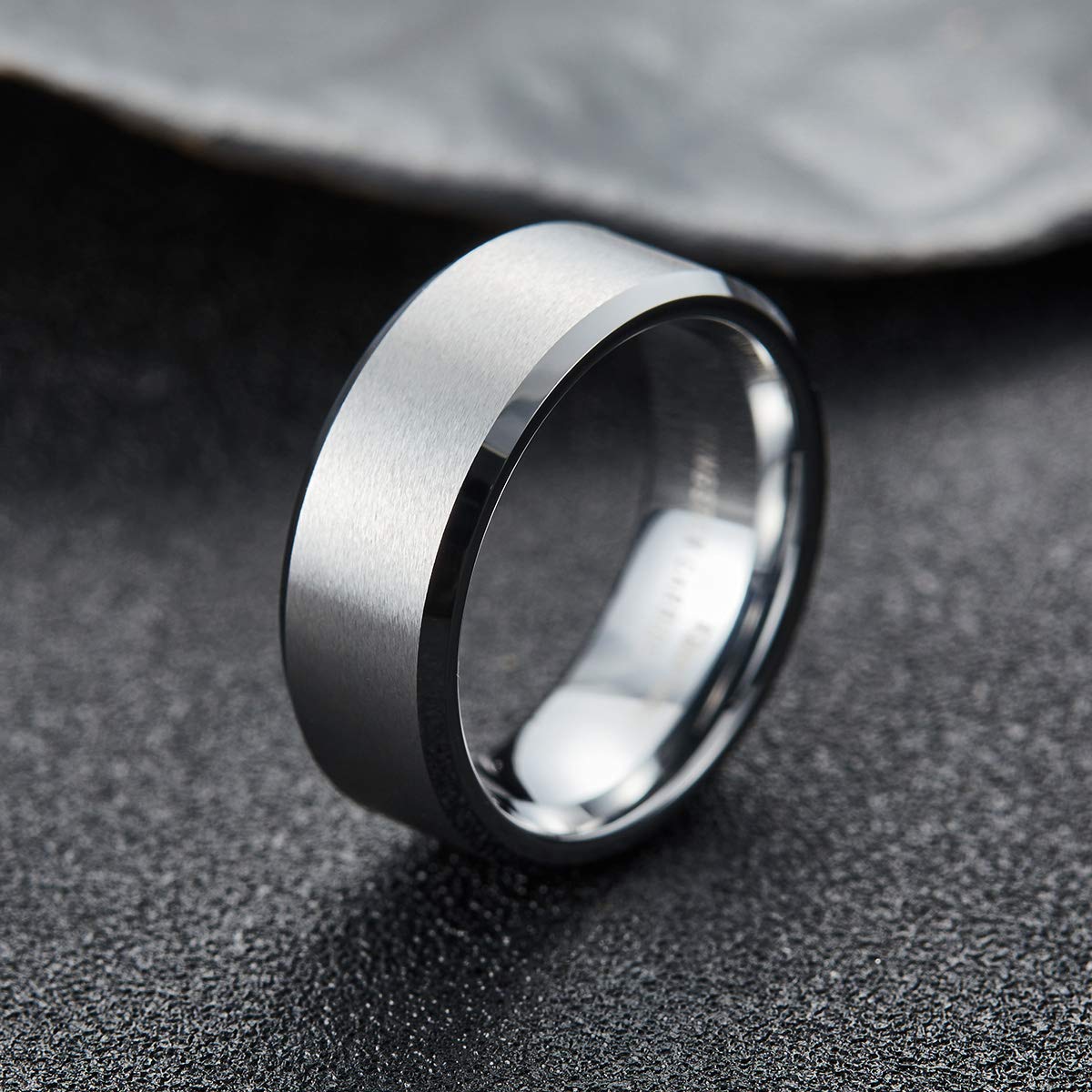 King Will Silver 9mm Men's Wedding Ring - Brushed Matte Finish, Beveled Polished Edge, Comfort Fit Size 12