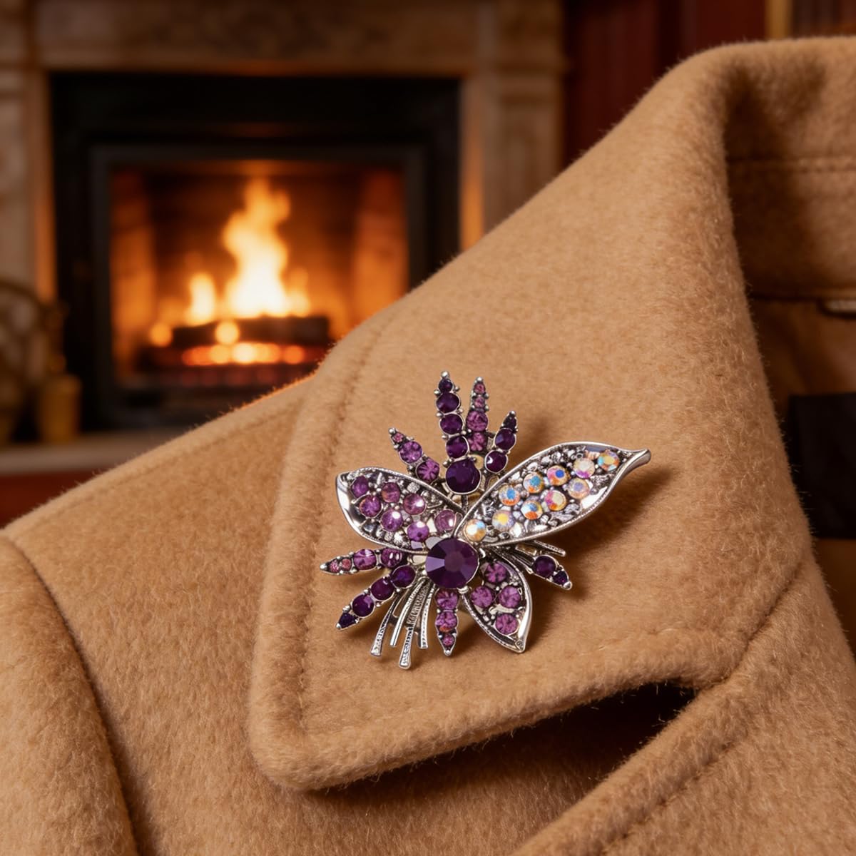 Rhinestone Sunflower Brooch Pin for Women Red Black Purple Large Flower Broochs Snowflake Brooch Marquise Wreath Brooches Jewelry (Purple brooch E)