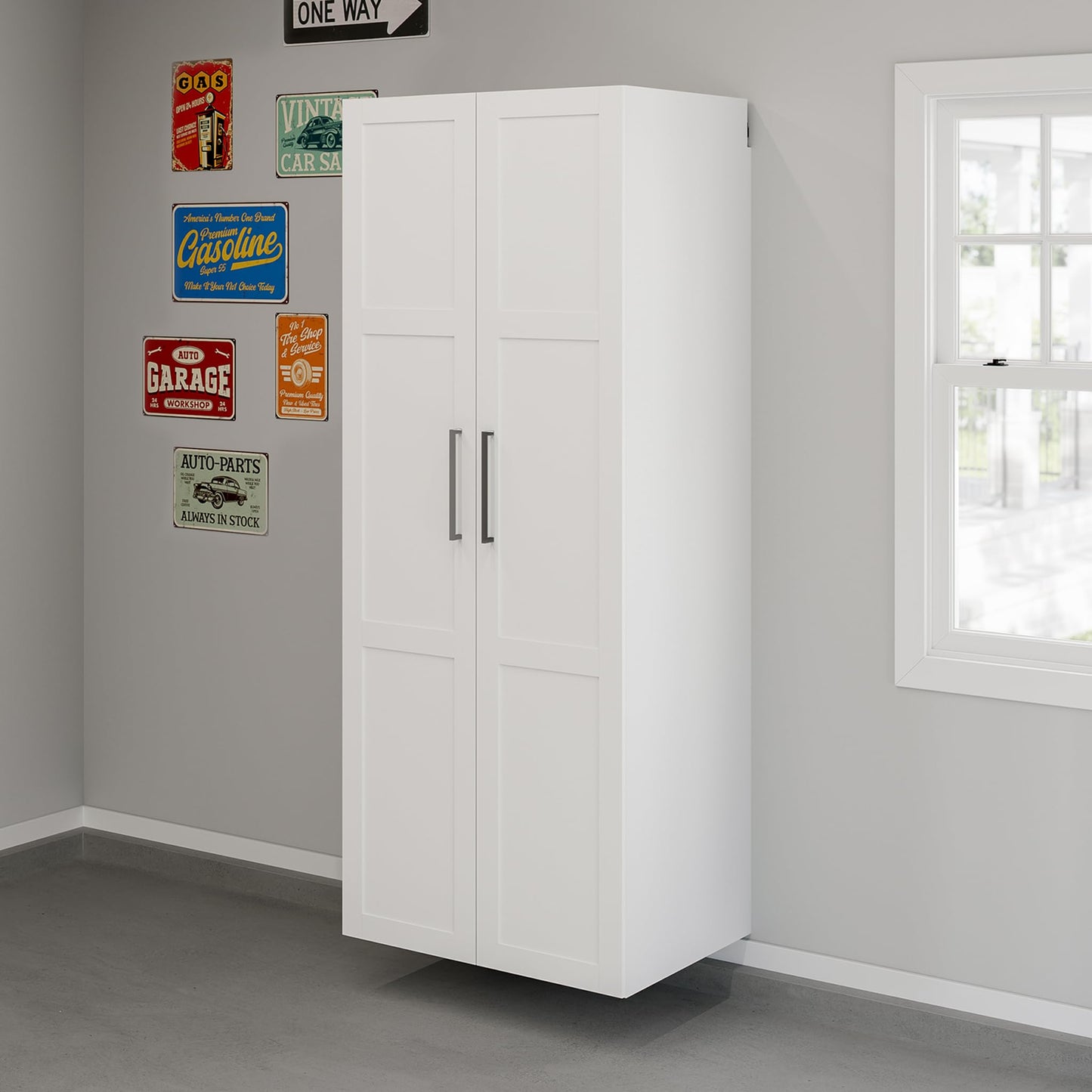 Sauder GarageCore 83" Deep Cabinet & Door Bundle, White Finish