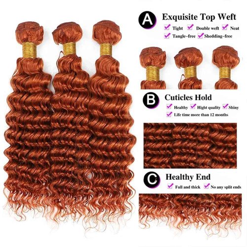 Condescension Human Hair Bundles 24 26 28 inch Orange Burnt Orange 350 Deep Wave Bundles Human Hair Unprocessed Brazilian Virgin Hair for Black Women