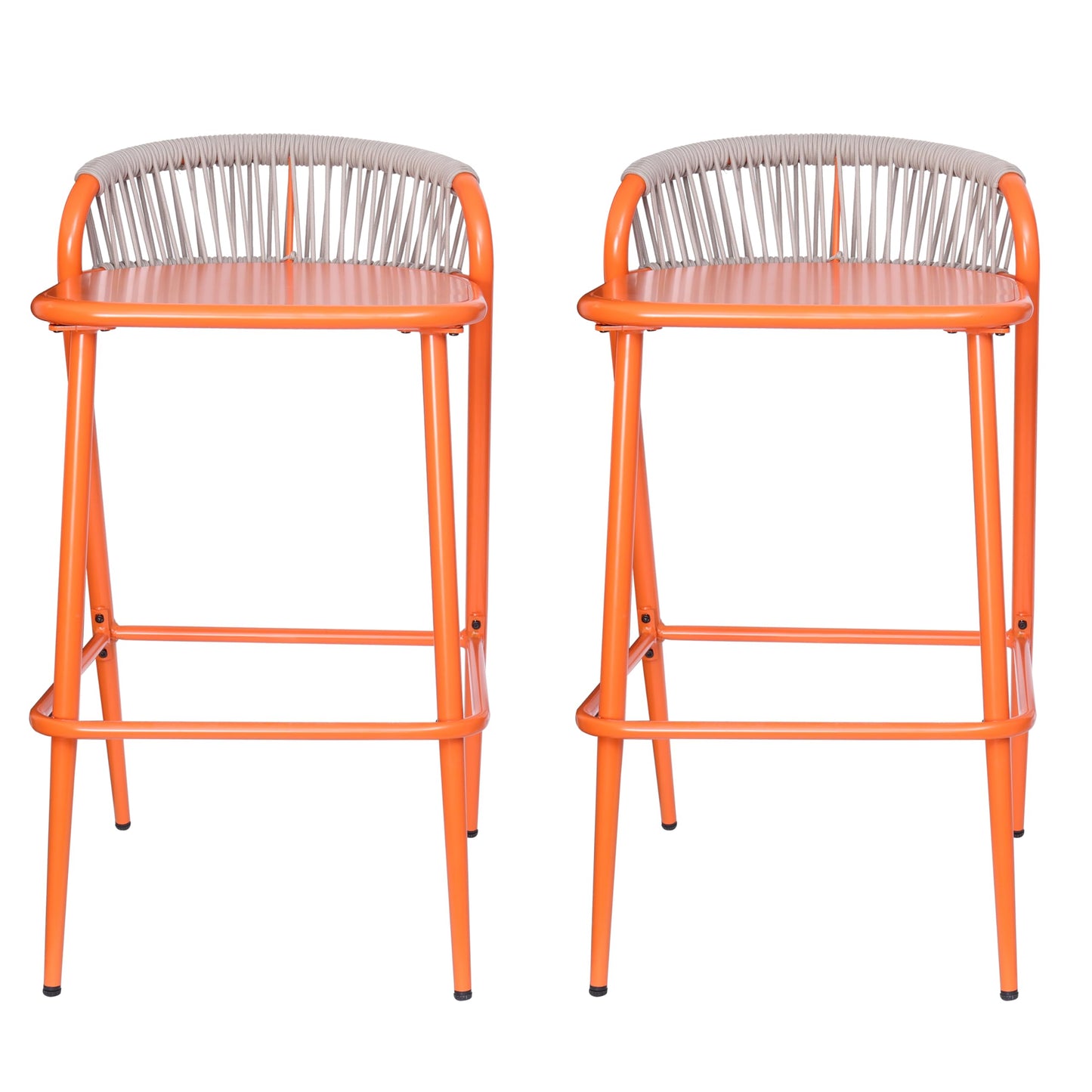Christopher Knight Home Hearth 29.5" H Patio Barstools Set of 2, Aluminum Frame Barstool, Woven Rpoe Island Counter Stool, Scallop-Shaped Backrest Bistro Chairs for Balcony Backyard Garden, Orange