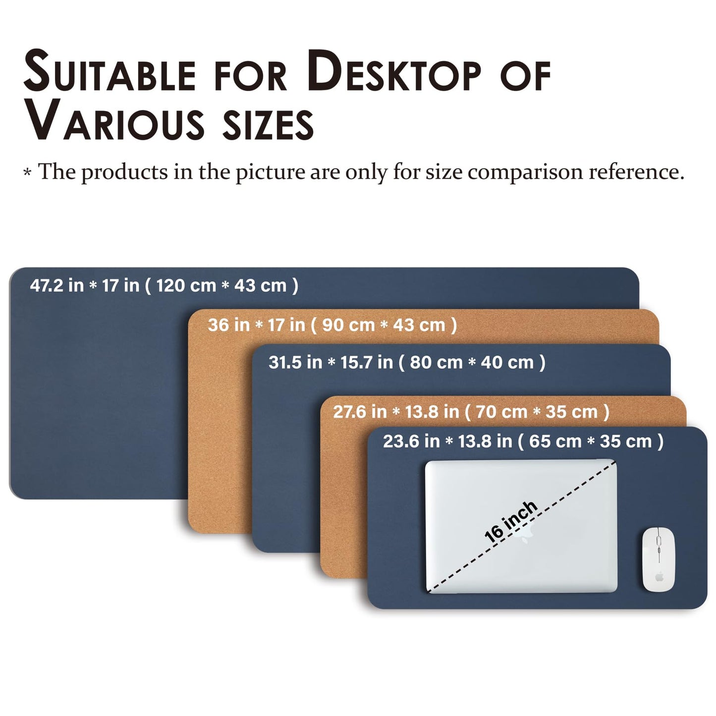 Cork Desk Mat - Dual-Sided Desk Pad for Office and Home - Desk Organization and Accessories - Ideal for Large Mouse Pad and Desk Mats on Top of Desks(Dark Blue,90cmx 43cm)