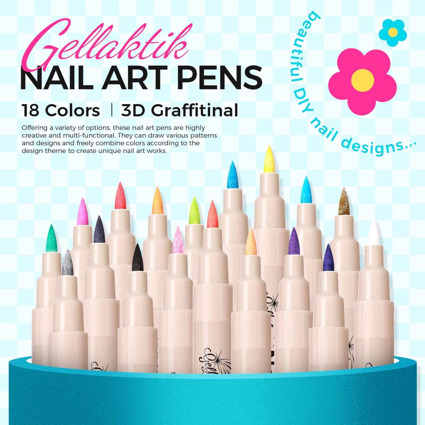 18 Color 3D Nail Art Pens Set, 0.7MM Nail Polish Pens for Nail Art Dotting Pen Drawing Painting Liner Brush for DIY Nail Design, Home & Salon Manicure Tools