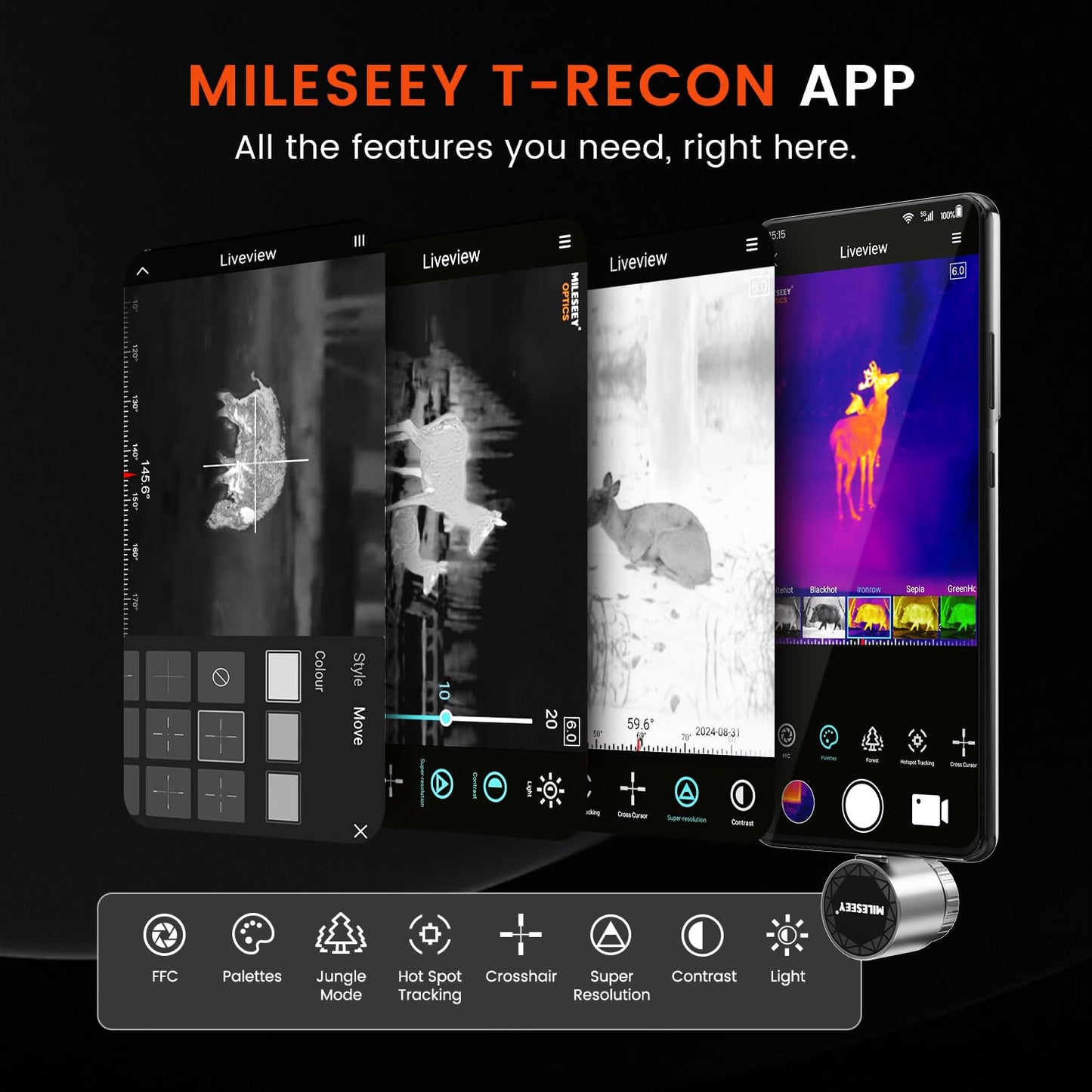 Thermal Monocular for Android, MILESEEY TNV30i Night Vision Thermal Scope, 512×384 Super Resolution 50Hz Thermal Imaging Camera, 1600-Yard Range Thermal Goggles, Building Detection, 10-15mm Lens