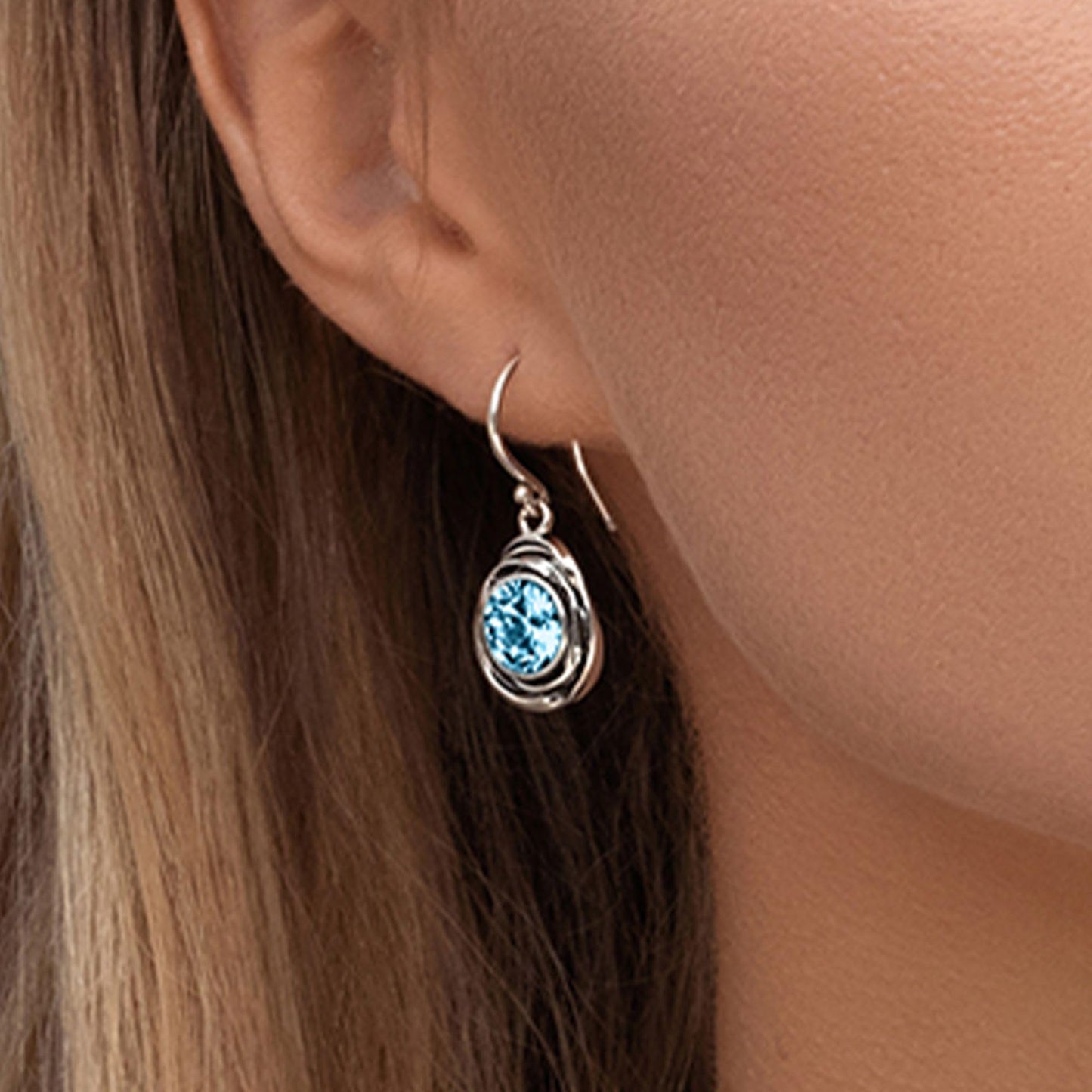 JEAN RACHEL JEWELRY 925 Sterling Silver Dangle Earrings for Women-Wire Wrap with Bezel Set Cubic Zirconia Vintage Design-HypoallergenicLead&Nickel FreeArtisan Handcrafted Statement Earrings,Aquamarine
