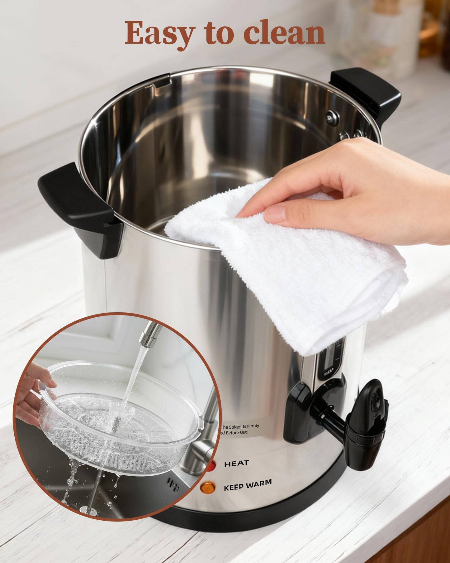 Xeoca Commercial Coffee Urn, 100 Cup Coffee Maker and Hot Water Urn, 1500W Fast-Brewing Percolator for Business, Parties, Catering, and Large Gatherings (100 Cups)