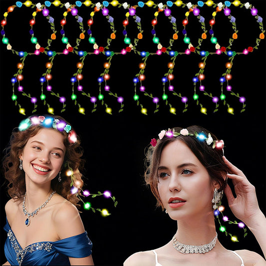 AioAuiy 20 Pcs LED Flower Crowns Headbands,Light Up Headbands for Women Wedding Festival Celebrations, Stage Performance, Glowing Festival Garland Hair Accessories