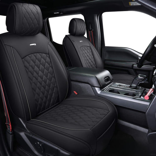 Aierxuan Full Set Car Seat Covers Custom Fit 2009 to 2025 Ford F150 and 2017 to 2025 F250 F350 F450 Cars SUV Pick-up Truck, Automotive Vehicle Cushion Cover with Waterproof Leather (Black)