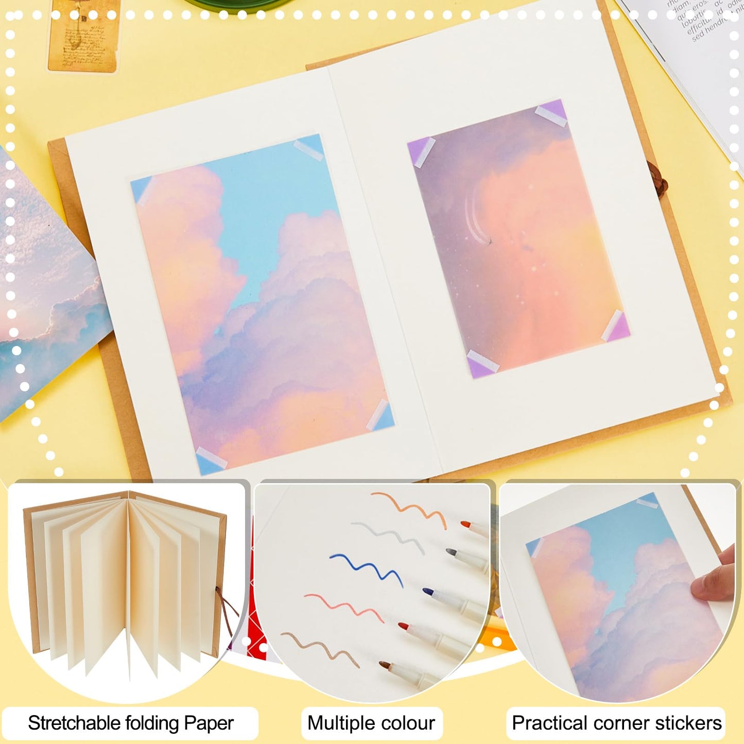 6 Pieces DIY Scrapbook Album 6 x 8 Inch Hardcover Photo Albums Stretchable Folding Kraft Paper Photos Collection Folding Adventure Book for Wedding Anniversary Graduation Gift(White)