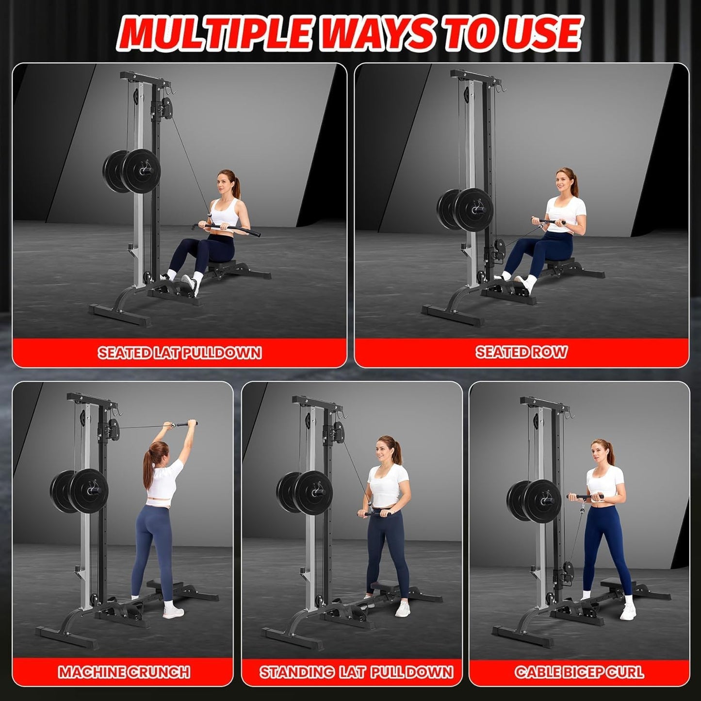 2-in-1 Rowing & Cable Machine for Home Gym, Adjustable LAT Pull Down & Low Row, High/Low Pulley, Multi-Function Compact Fitness Equipment, Full Body Strength & Cardio Training, Durable Carbon Steel