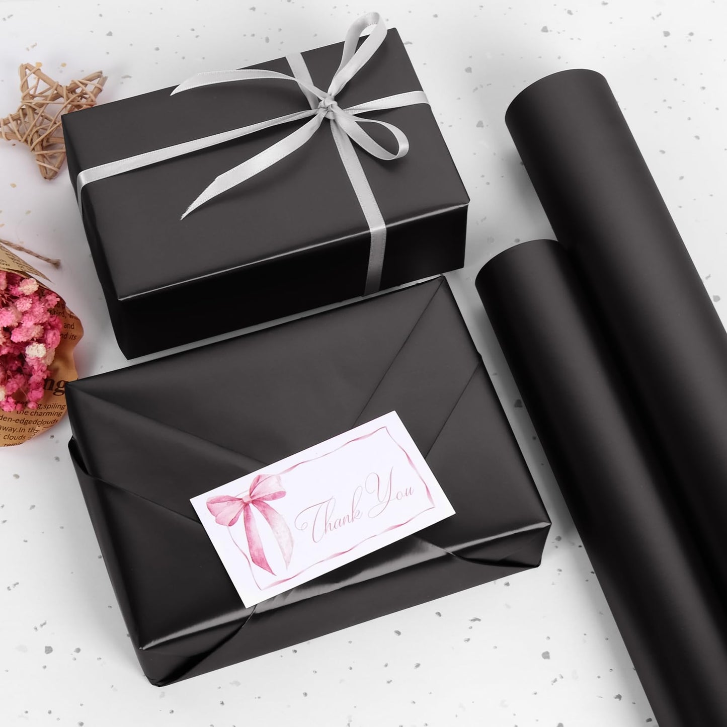 Aimyoo Black Metallic Wrapping Paper Roll - 17 Inches X 60 Feet, Matte Solid Black Color Paper for Birthday, Christmas, Wedding, Baby Shower, Holiday, Bridal Shower