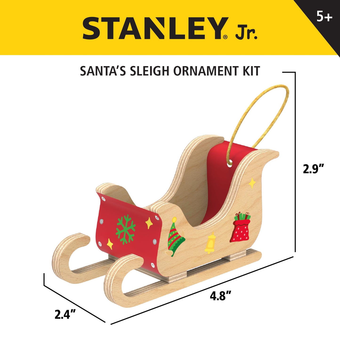 Red Toolbox Stanley Jr. DIY Wood Mini Santa Sleigh and Reindeer Set - Craft Kit for Kids - Create Your Own Mini Santa Sleigh - Perfect Holiday Decoration