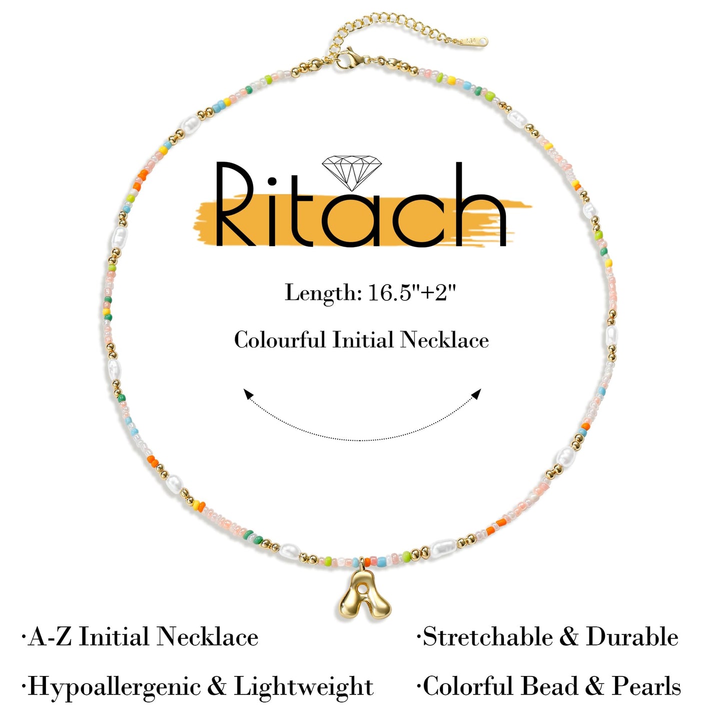 Ritach Initial Necklaces for Women Jewelry - Beaded Necklace Colorful Initial Necklaces for Women Letter S Necklacess Bubble Gold Boho Necklace for Girls Gifts Summer Beach Jewelry