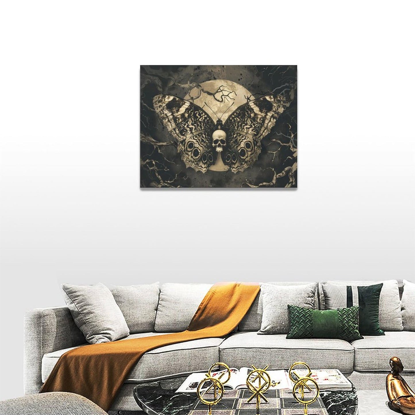 xiilo Gothic Skull Wall Art Spooky Skeleton Butterfly Pictures Decor Goth Moon Horror Canvas Painting Home Artwork Decorations for Halloween Bathroom Living Room Bedroom 16x12 inch