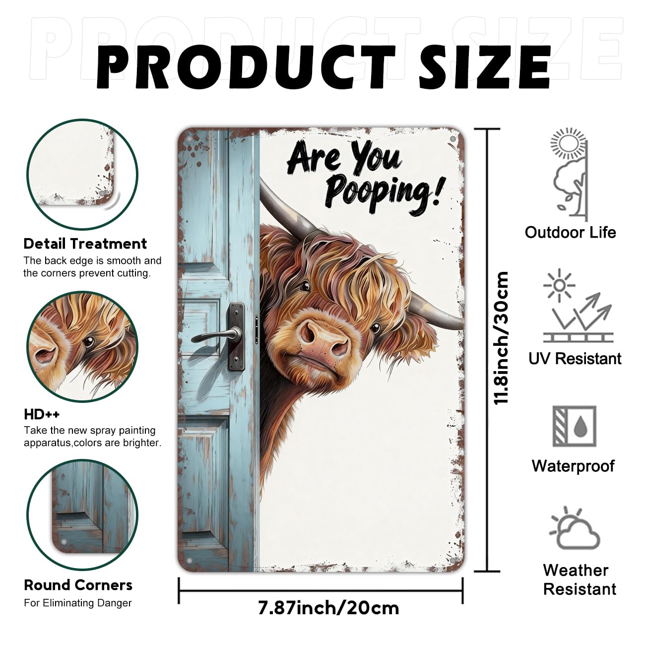Funny Highland Cow Bathroom Sign - "Are You Pooping" Metal Tin Wall Art - Rustic Farmhouse Restroom Decor, Gag Gifts 8x12 Inch（26002）
