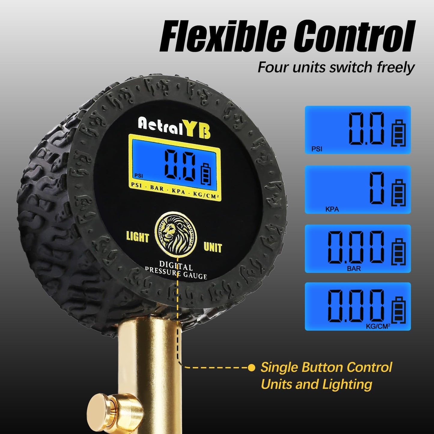 Digital Tire Pressure Gauge, 1.5 inch LED Display, Air Pressure Gauge for Tires with 360° Swivel Chuck, 100 Psi Tire Gauge for Truck Bus RV Car Motorcycle Bike