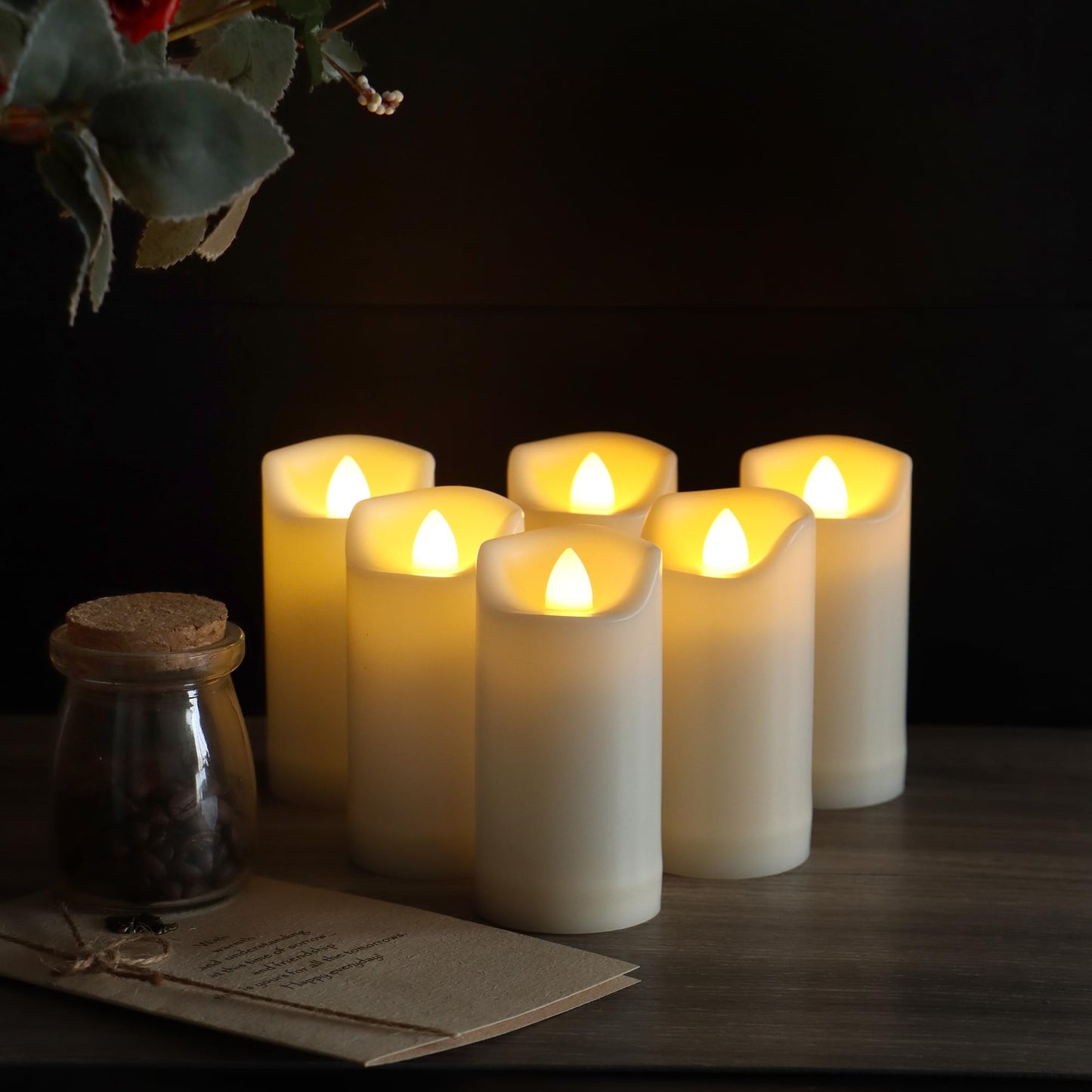6 Pack LED Battery Operated Candles 2"x4"" Plastic Flickering Flameless Candles with Timer Outdoor Waterproof Wedding Party Halloween Christmas Decoration Gifts Realistic Slim Tall Pillar Candles"