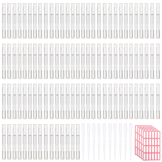 Olutacot 110 Pcs 3 ml Empty Cuticle Oil Pen Transparent Twist Pen Empty Nail Oil Pen with Brush Tip Cosmetic Container Applicator for Homemade Nail Oil, Lip Gloss, Eyelash Growth Liquid, White