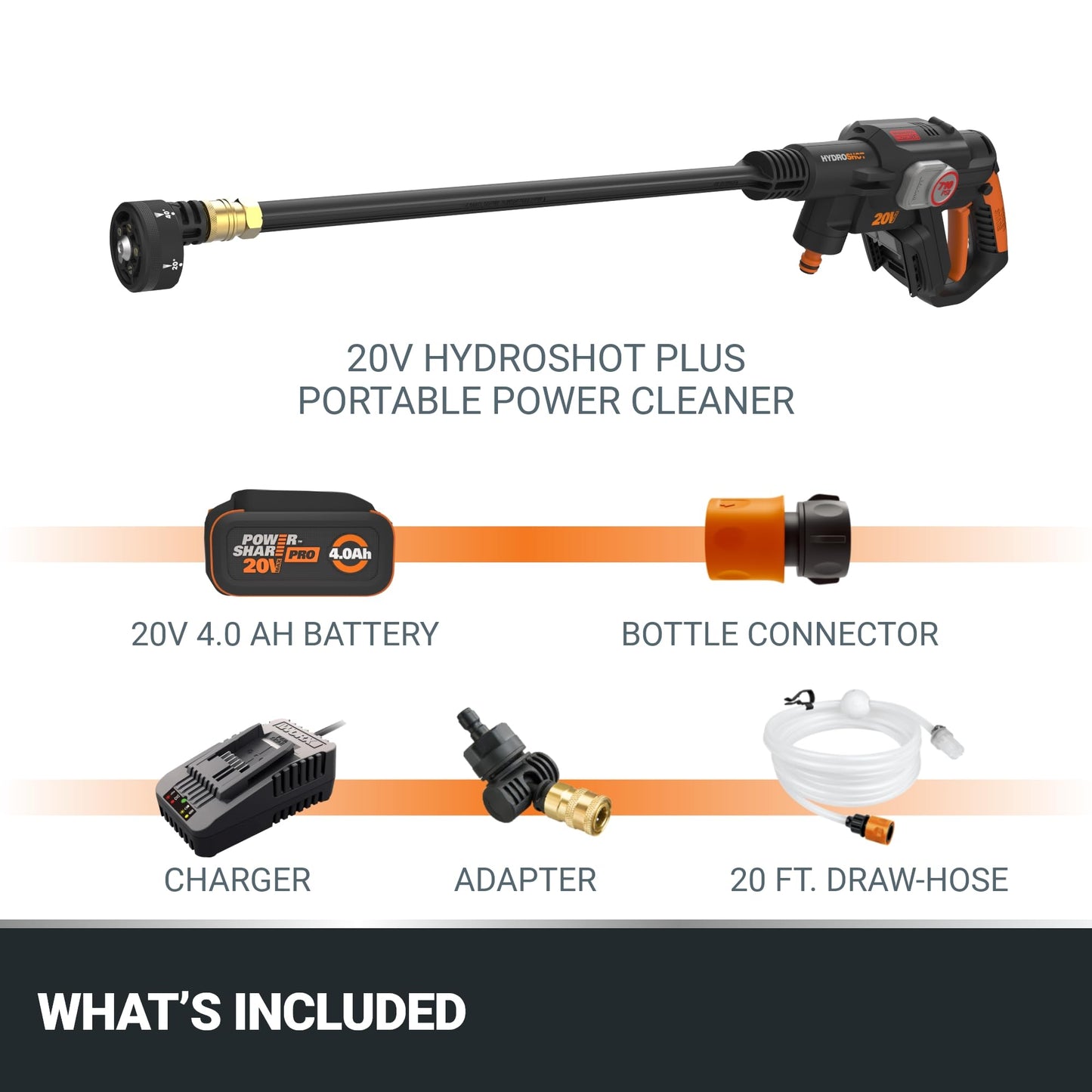 Worx Nitro Hydroshot 20V 710PSI Light-Duty Electric Pressure Washer with Brushless Motor Cordless, Lightweight, 5-in-1 Portable Power Cleaner, Power Share Compatible – Battery & Charger Included