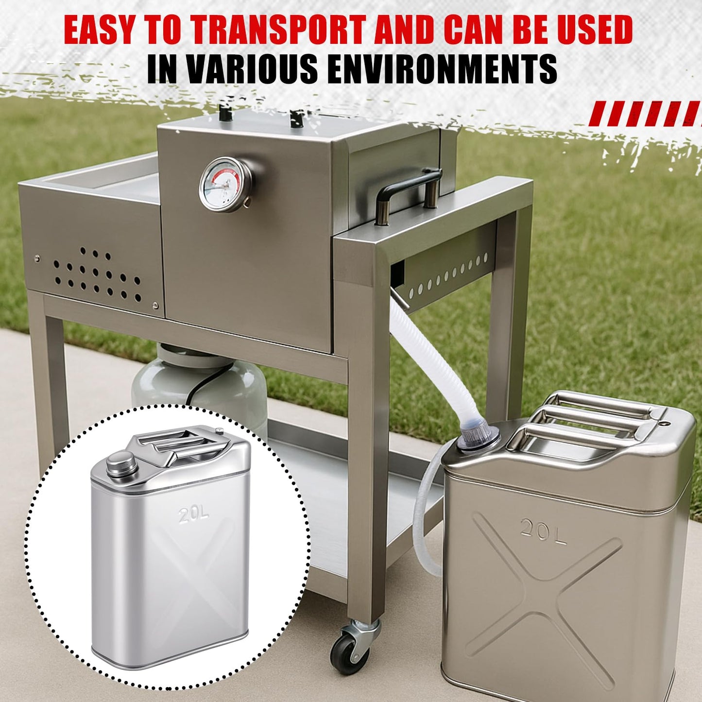 Blulu 1 Pcs 5 Gallon Stainless Cooking Oil Storage Can Commercial 304 Food Safety Fryer Oil Storage Container Distributor with Guide Pipe and Lid for Kitchens Restaurants Food Trucks