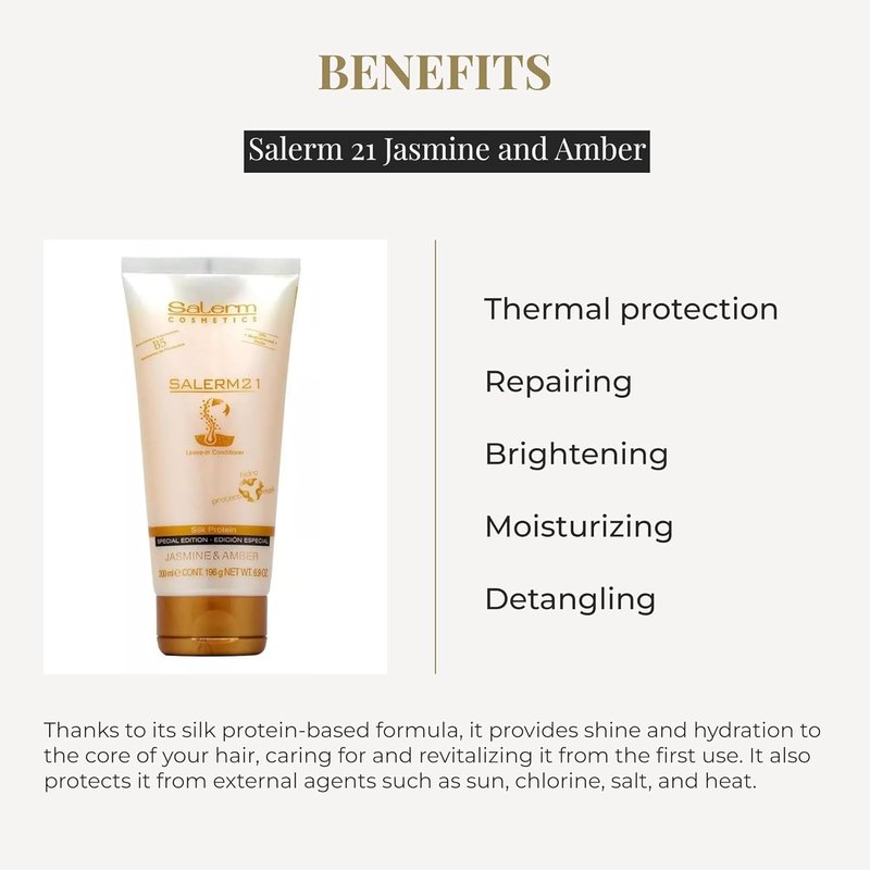Salerm 21 Leave-In Mask & Conditioner - Jasmine & Amber - Anti-Frizz, Deep Hydration - 200 ml