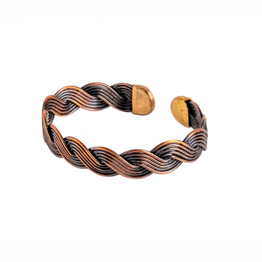 ALFIQ Handmade Copper Brass Cuff Bracelet for Men, Twisted Weave Pattern, Dark Copper (Dark Twisted Harmony)