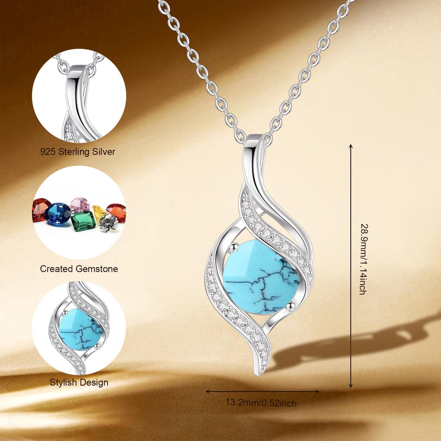 FANCIME December Birthstone Necklace for Women Round Turquoise Necklace S925 Sterling Silver full Love Birthday Gifts for Mom Women, 16"+2" Inches