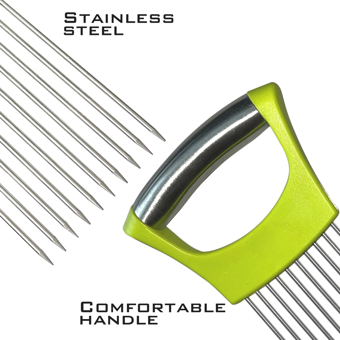 2 PCS Onion Slicer Holder – Stainless Steel Meat Holder, Meat Chopper | Multi-Purpose Kitchen Safety Tool for Fruits, Vegetables & Meat | Easy Clean, Uniform Slices | (Green)