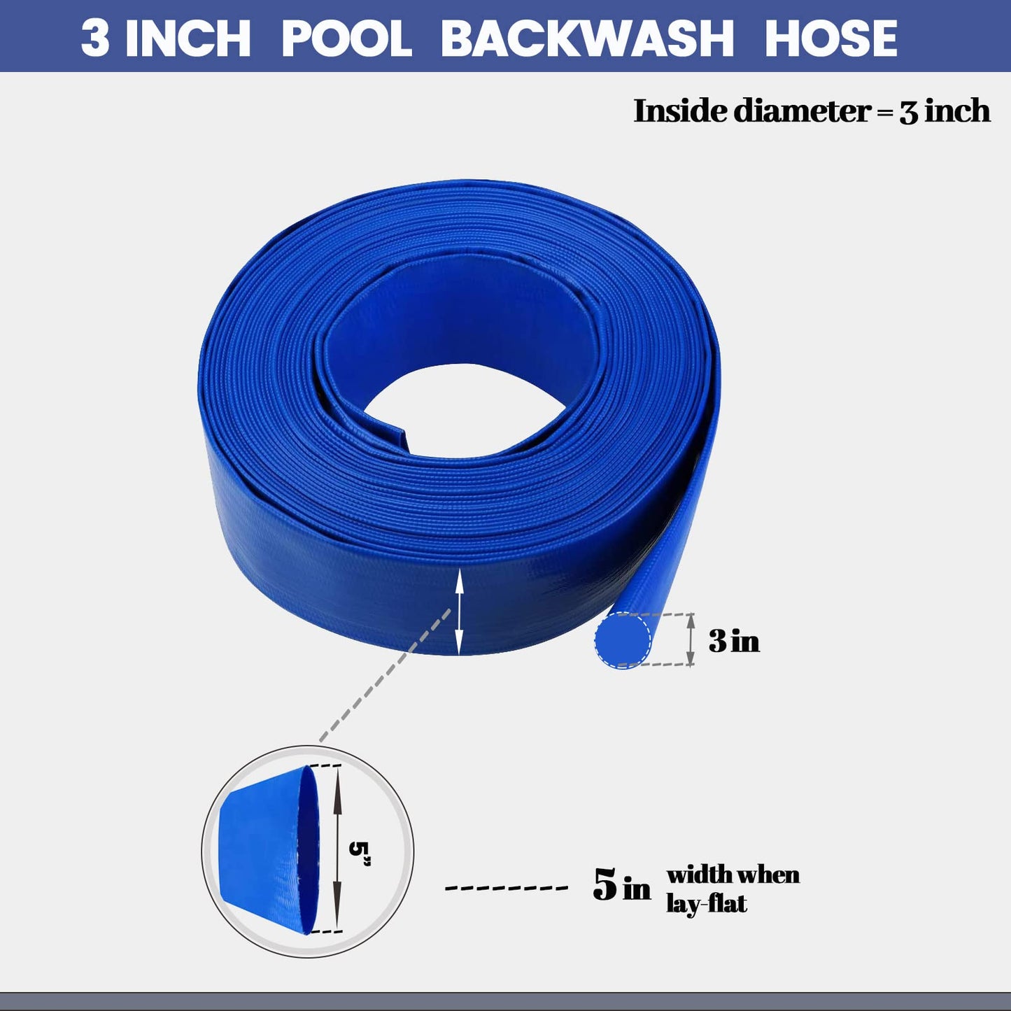 Eastrans 3 inch x 25 FT Pool Backwash Hose,5 inch Width When Pool Hose Lay-Flat, Heavy Duty Discharge Hose, Weather and Burst Resistant, Best Pool Hoses for Inground Pools,Pool Drain Hose