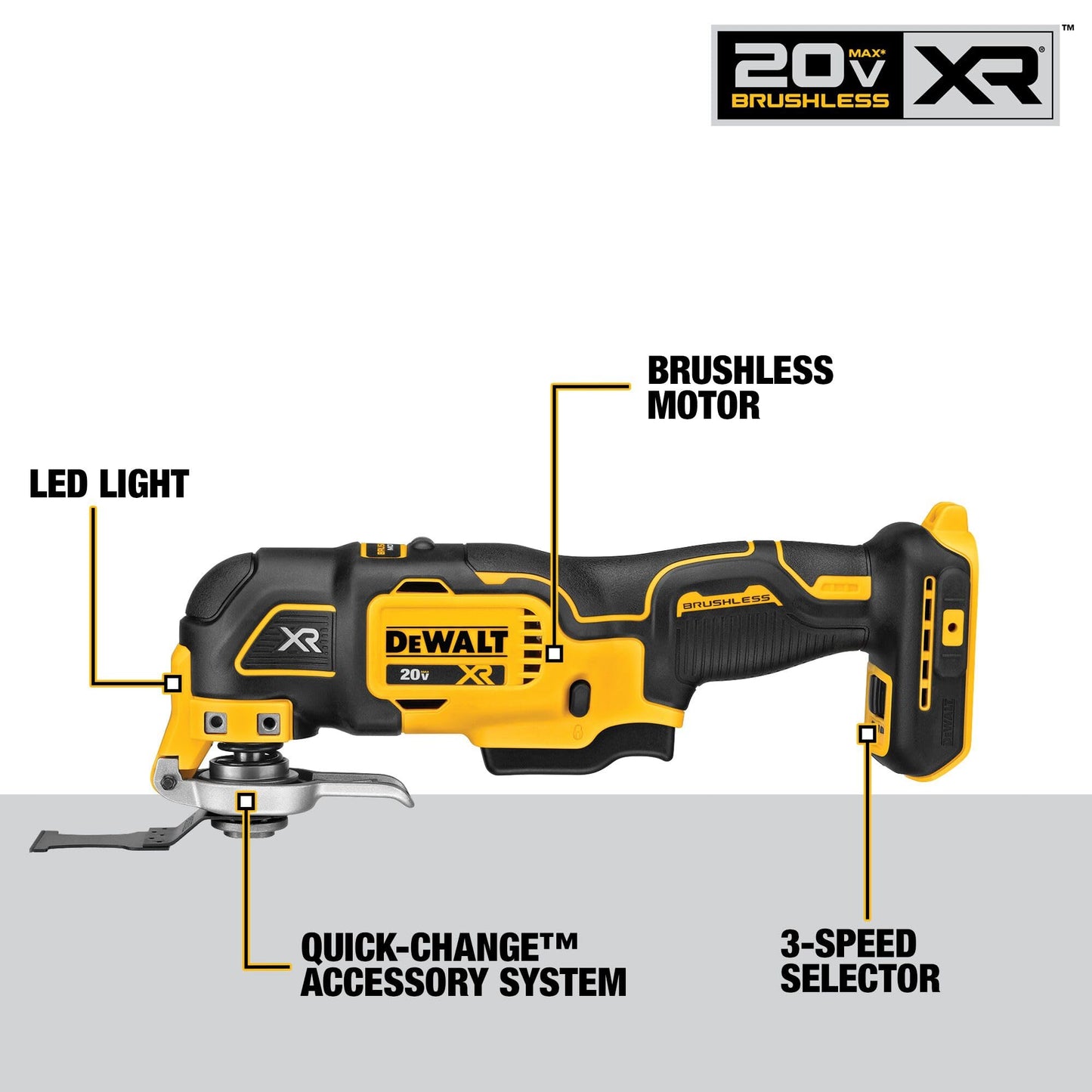 DEWALT 20V MAX XR Oscillating Tool Kit with Blades, 3 Speed Cordless Brushless Multitool, Up to 20,000 OPM, LED Light, Battery and Charger Included (DCS356C1)