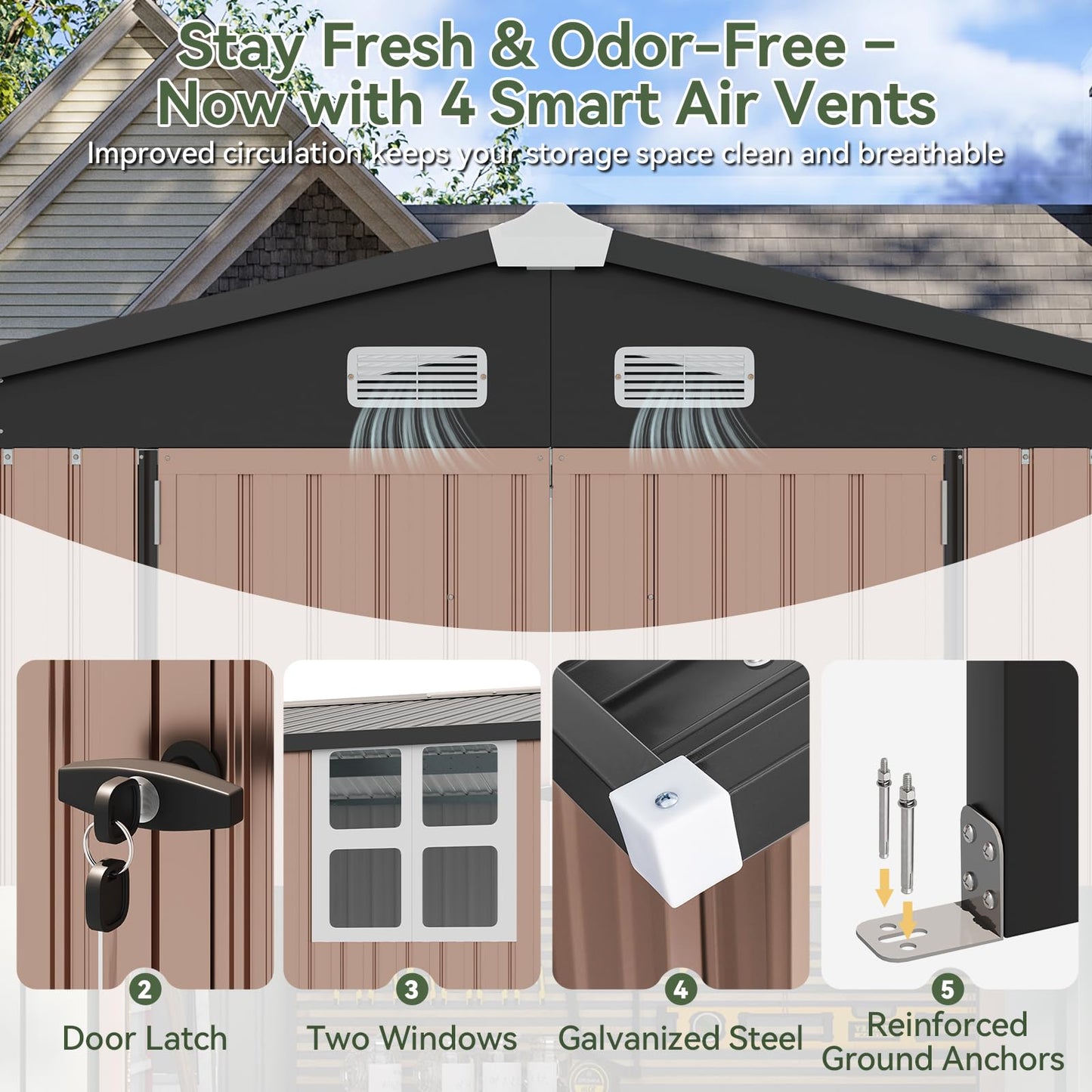 Aoxun 6x10 FT Outdoor Storage Shed with Open Firewood Storage,Galvanized Steel Garden Shed with Lockable Doors,Sloped Roof,Windows, 2 in 1 Large Metal Tool Shed for Patio, Backyard, Lawn (Brown)