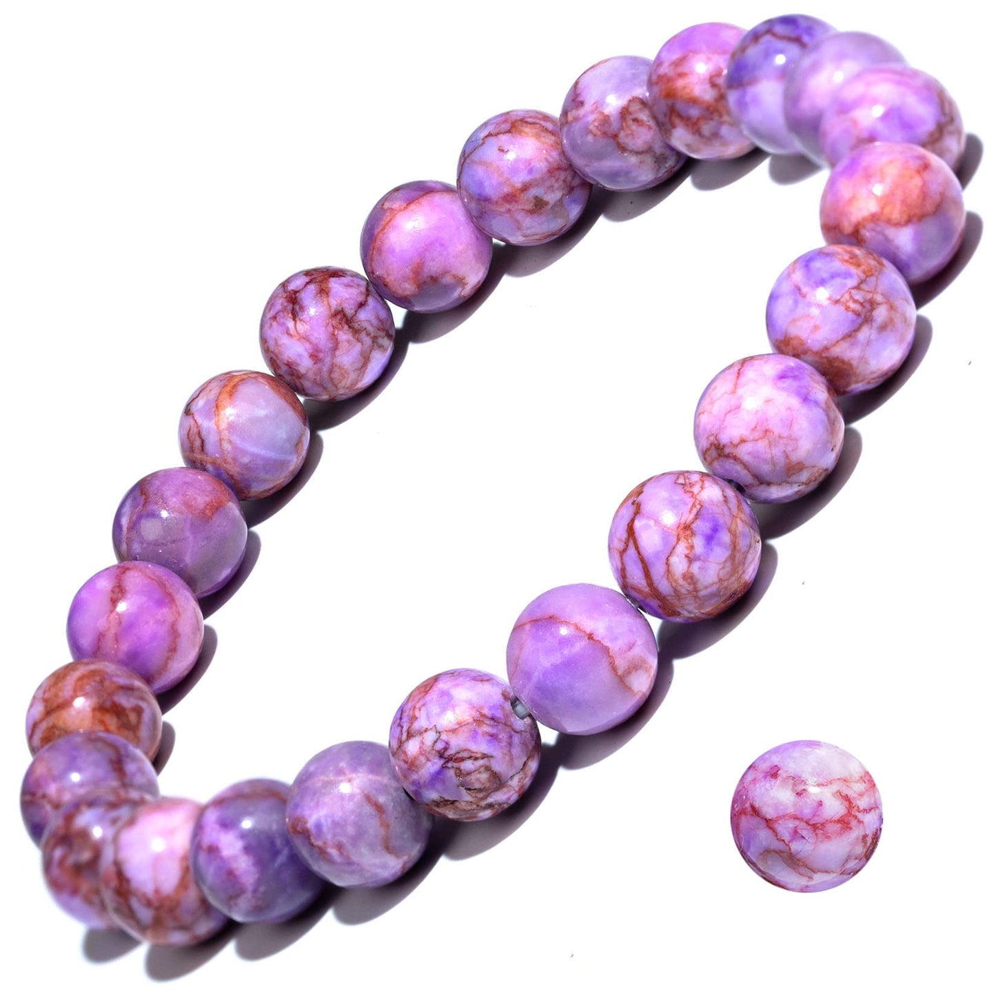 DAZCOLO 8mm Natural Gemstone Stretch Bracelet, Handmade Unisex Crystal Bracelets for Meditation, Yoga, Spiritual Healing & Positive Energy (Purple Turquoise Magnesite)