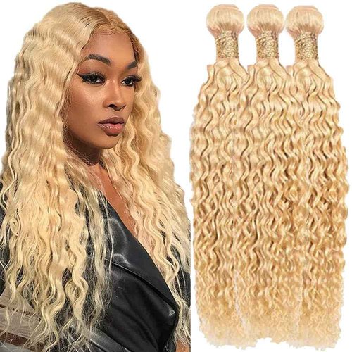 Fabimiya 26 28 30 Inch Bundles Human Hair Blonde 613# Jerry Curly Human Hair Bundles Unprocessed Soft Sewn In Hair with Double Weft for Black Women