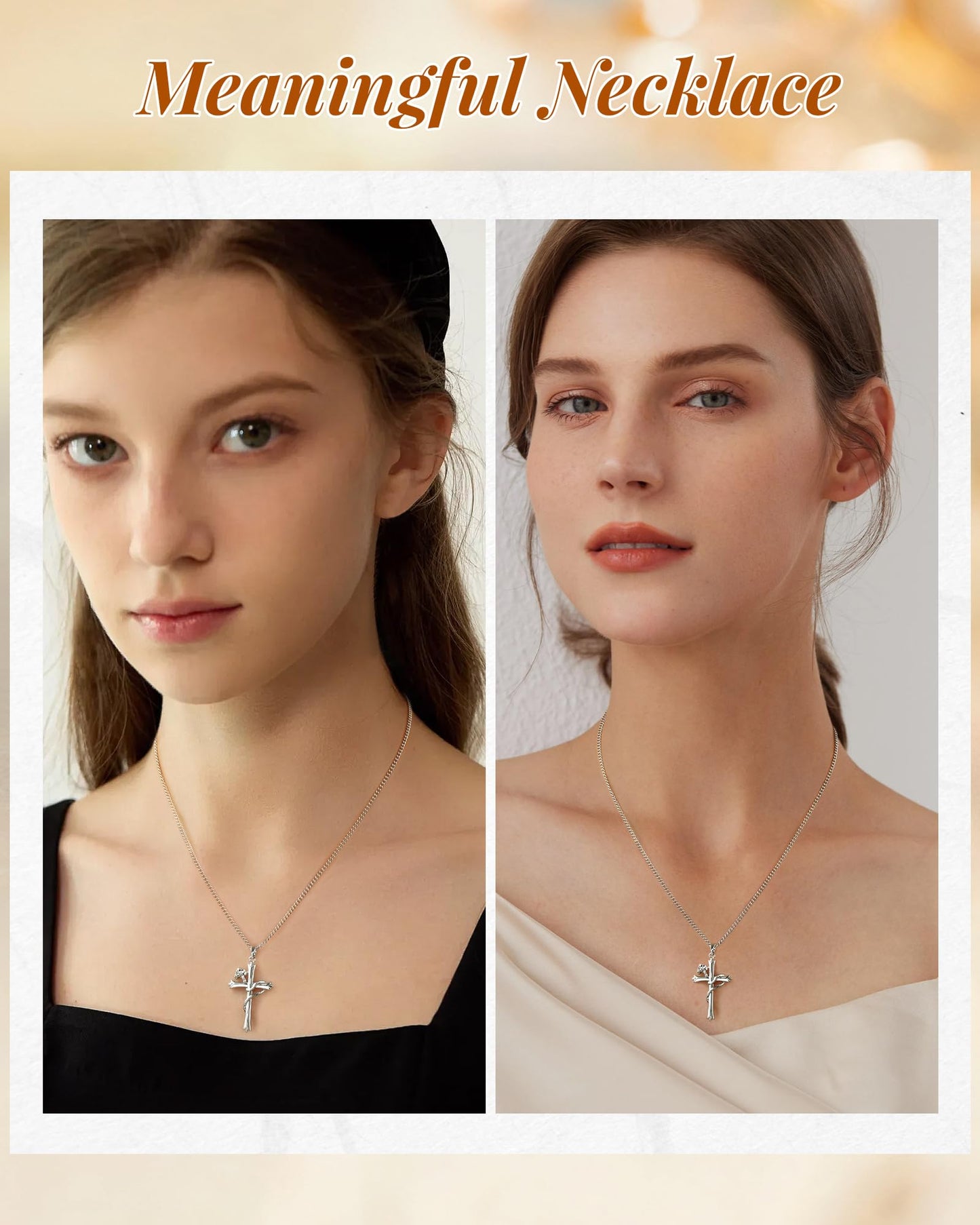 ACECHA Silver Cross Necklace for Women, Dainty Faith Cross Pendant Necklaces with Birthflower Jewelry for Mom Wife Daughter Sister | Gifts for Birthday Anniversary Christmas Easter(Carnation)