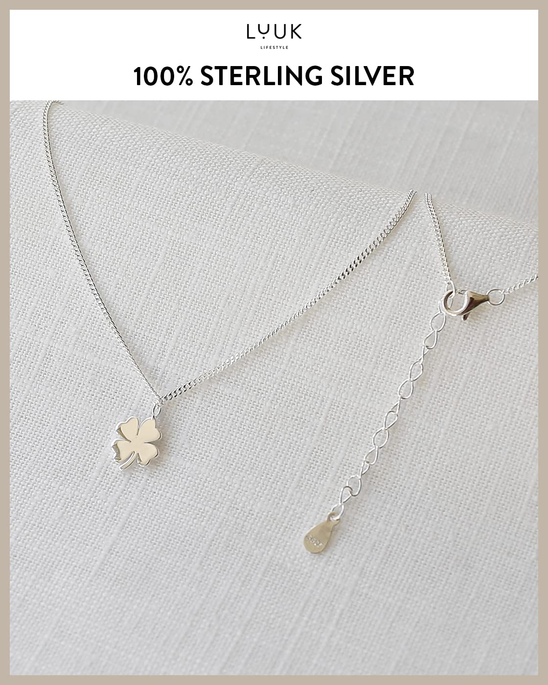 LUUK LIFESTYLE Necklace in 925 sterling silver with clover | shamrock pendant and HAPPINESS gift card, lucky charm for travel and exams, fashion accessories for women, friend and fiancée, silver