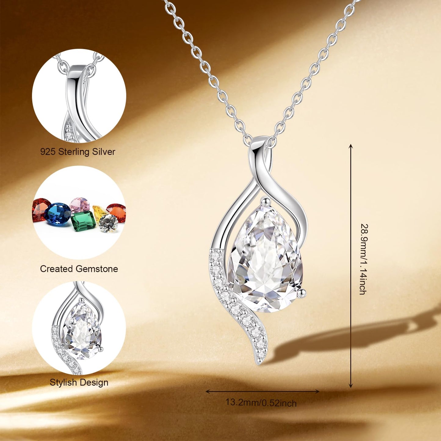 FANCIME April Birthstone Necklace for Women Teardrop Cubic Zirconia Necklace S925 Sterling Silver Gentle Love Birthday Gifts for Mom Women, 16"+2" Inches