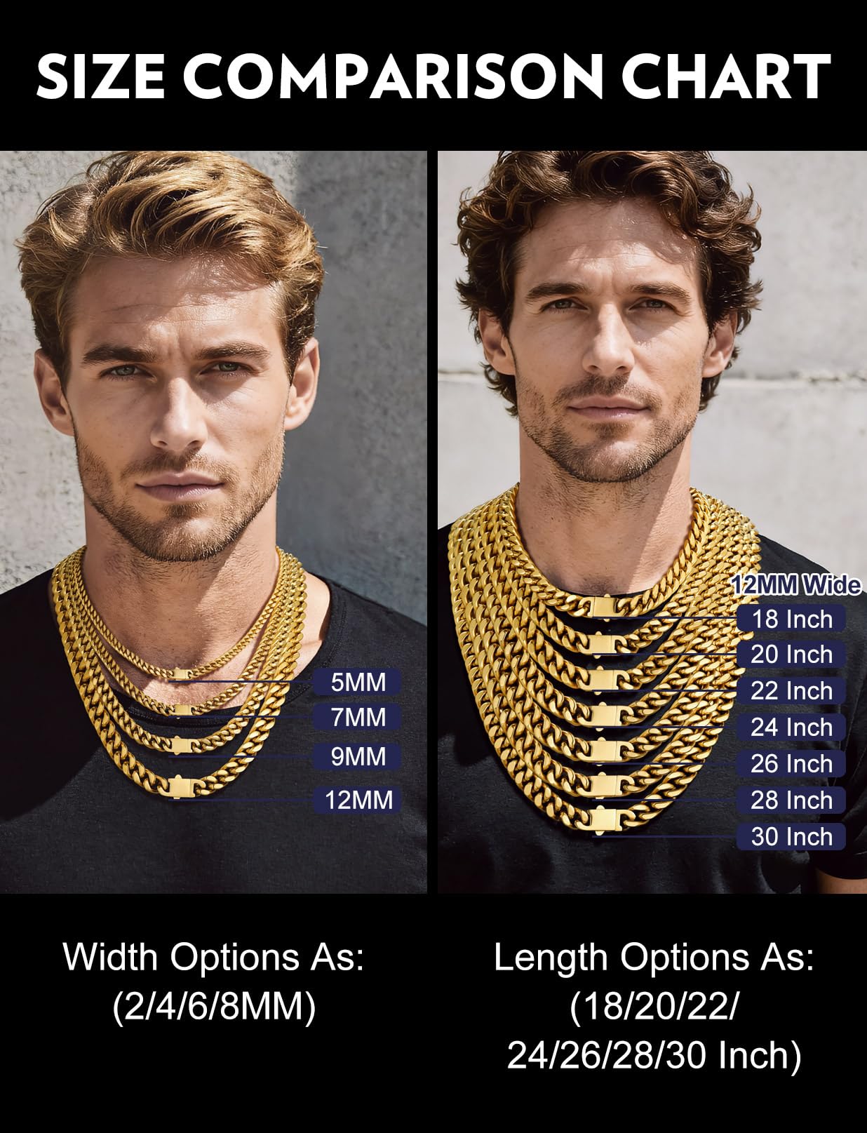 Bandmax 14K Gold Plated Cuban Chain Necklace for Men Women 12MM Wide Big Heavy Metal Link Chain 22 Inches Cubanas Cadenas Hombres