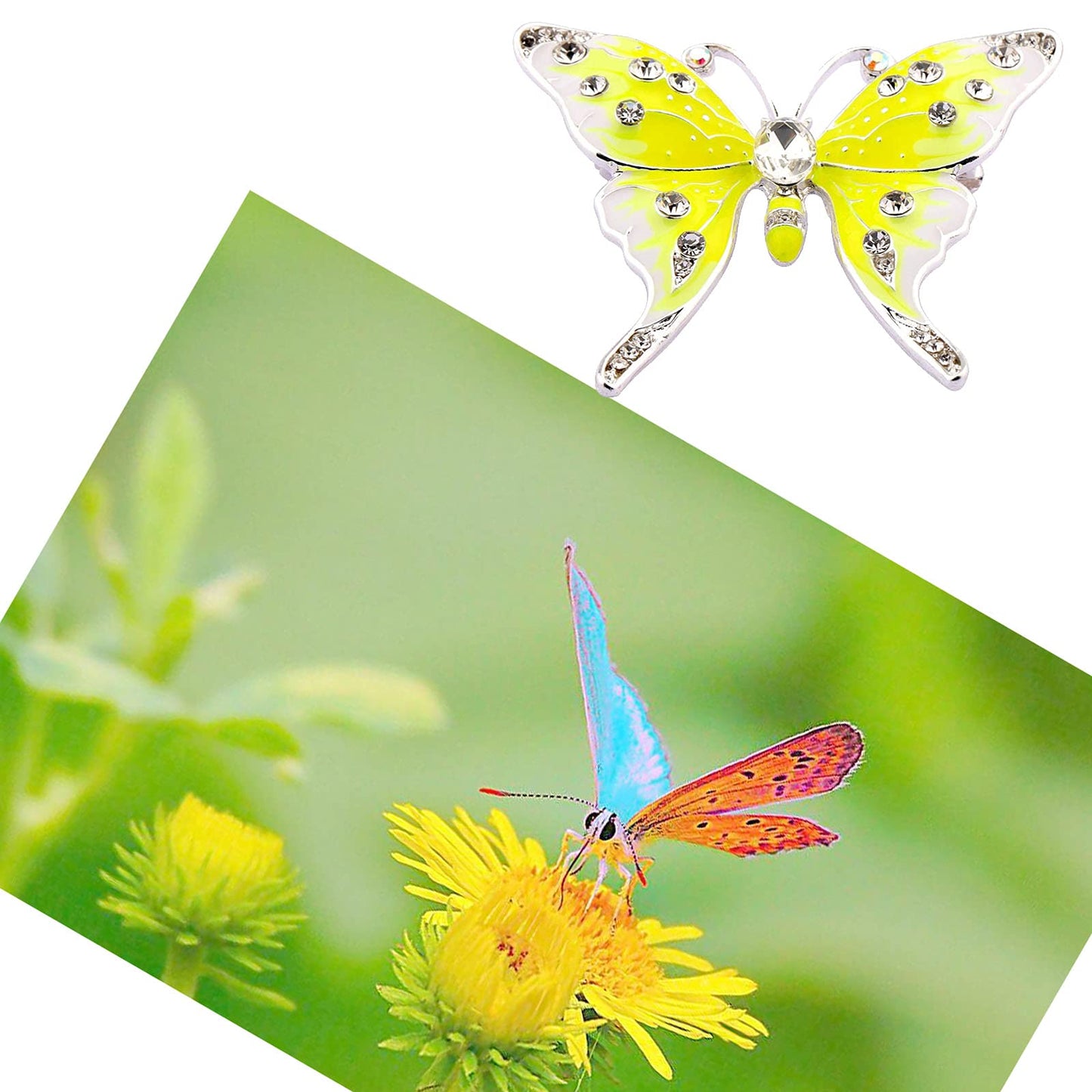 FEELMEM Crystal Rhinestone Butterfly Brooch Pin Blue Color Butterfly Brooches for For Women Wedding/Banquet/Birthday Party (yellow)