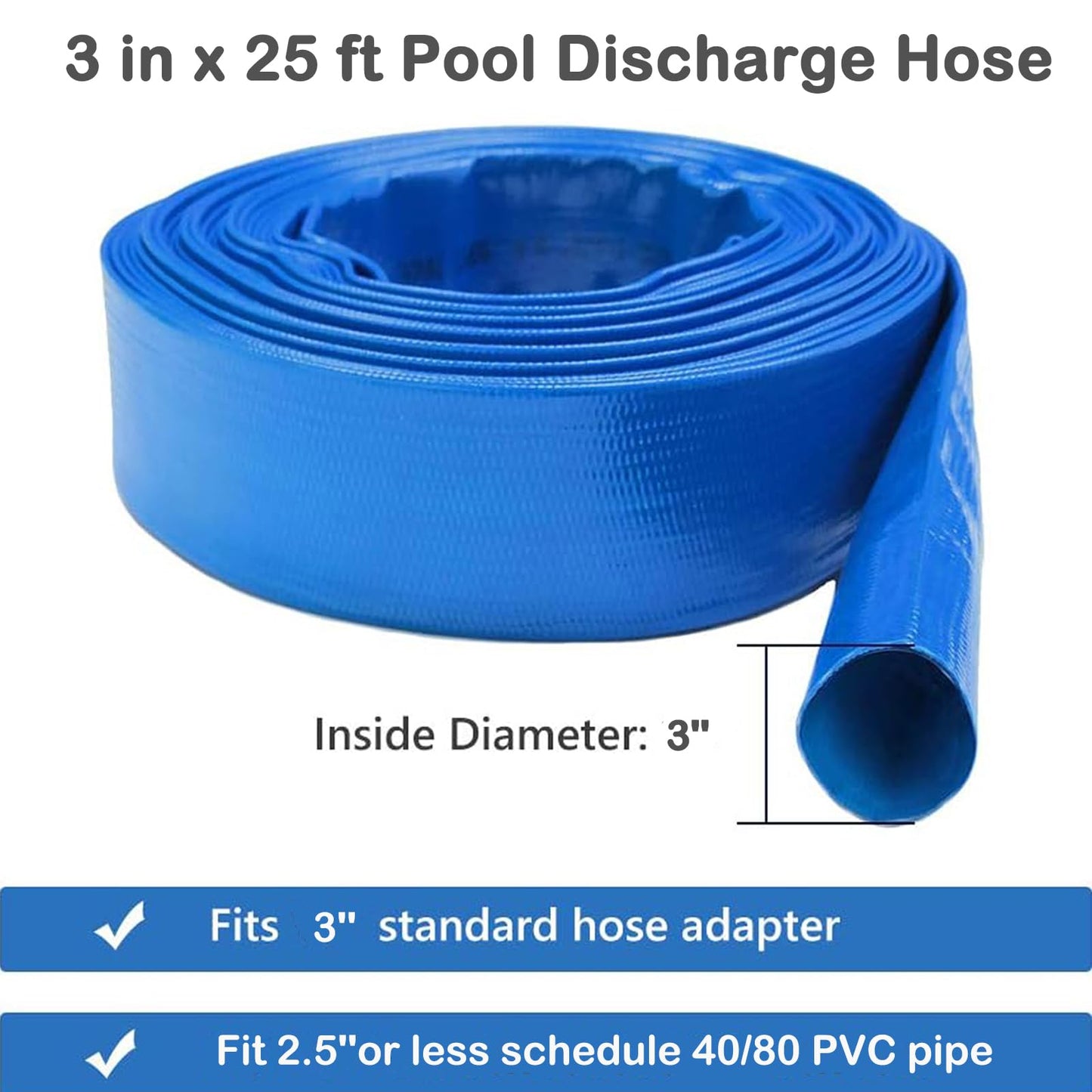Eastrans 3 inch x 25 FT Pool Backwash Hose,5 inch Width When Pool Hose Lay-Flat, Heavy Duty Discharge Hose, Weather and Burst Resistant, Best Pool Hoses for Inground Pools,Pool Drain Hose