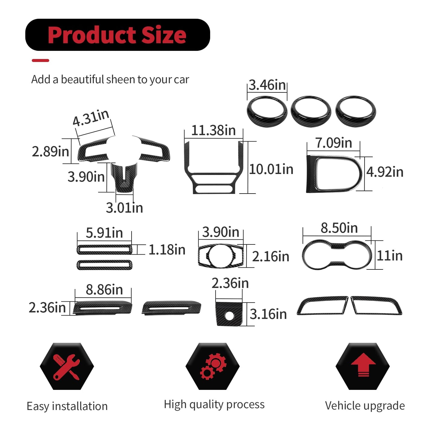 RT-TCZ 17PCS Carbon Fiber Interior Trim Kit Cover Center Console Decoration Interior Accessories for Ford Mustang 2015 2016 2017 2018 2019 2020 2021 2022 2023