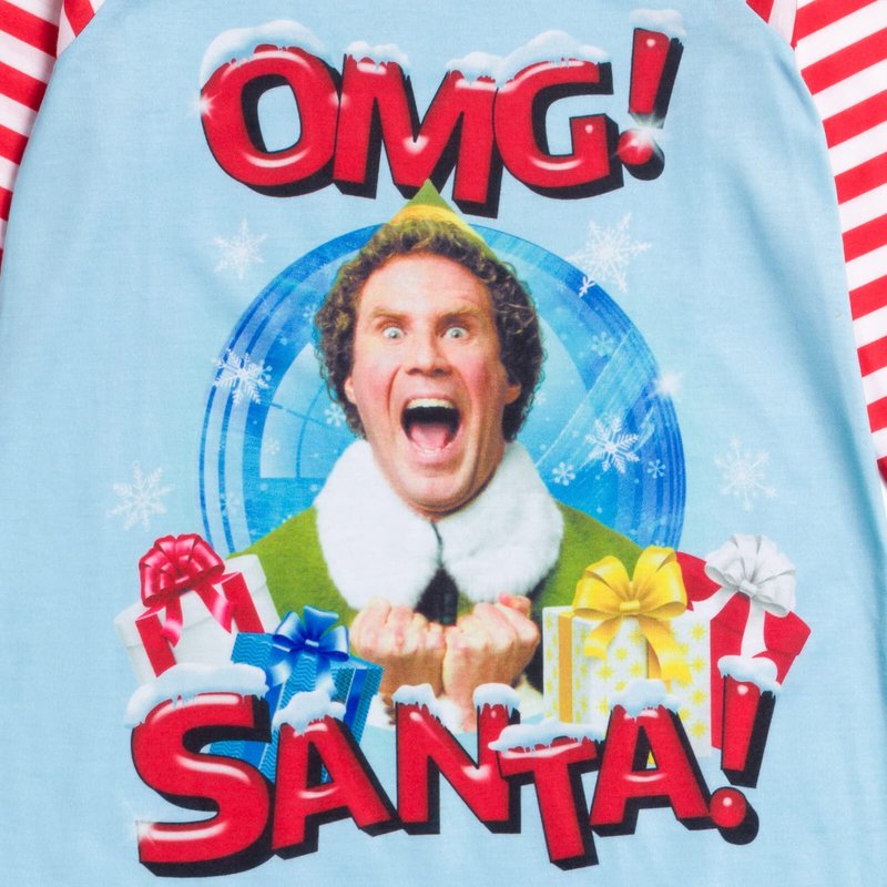 Elf Big Girls' Holiday Raglan Long Sleeve Graphic Sleep Shirt Buddy Light Blue 14-16