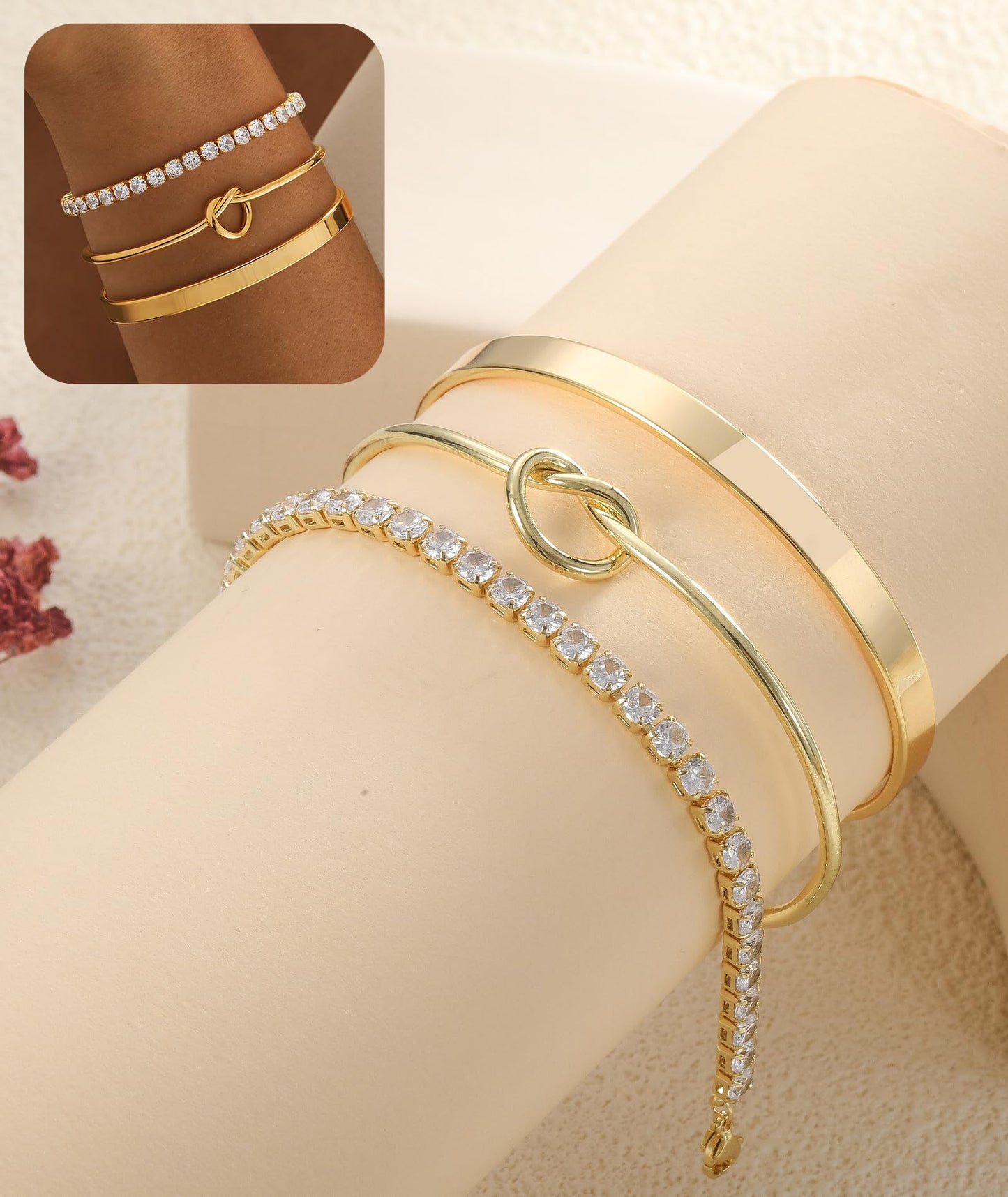 ZOERAY Silver Gold Bangle Bracelets for Women Non Tarnish 14k Gold Plated Stackable Cuff Bracelets for Women Trendy Cubic Zirconia Stainless Steel Chunky Bracelet Stack Set Waterproof Jewelry Gifts