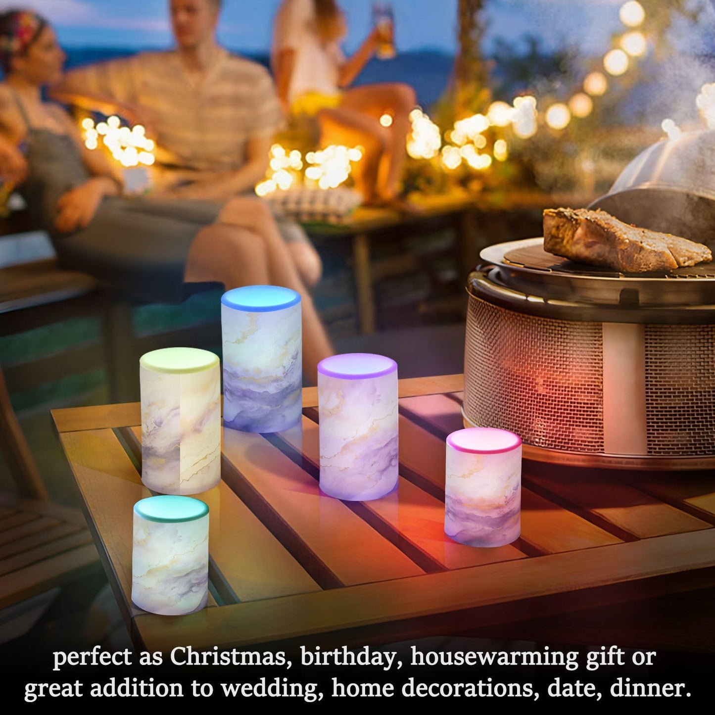 BOENLE Flickering Flameless Candles, Purple Gold Marble LED Candles with Remote Timer, Set of 2 Battery Operated Candle for Valentine Wedding Birthday